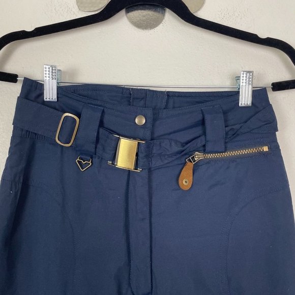 VTG Woman's Sz 8 Navy Blue Belted Stiletto Style Stirrup Snow Pants - Picture 2 of 7
